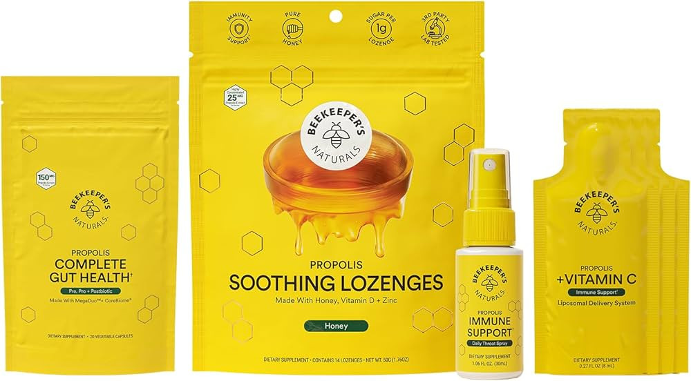 Beekeeper's Naturals Whole Health Starter Kit | Propolis Throat Spray - Soothing Honey Lozenges -... | Amazon (US)