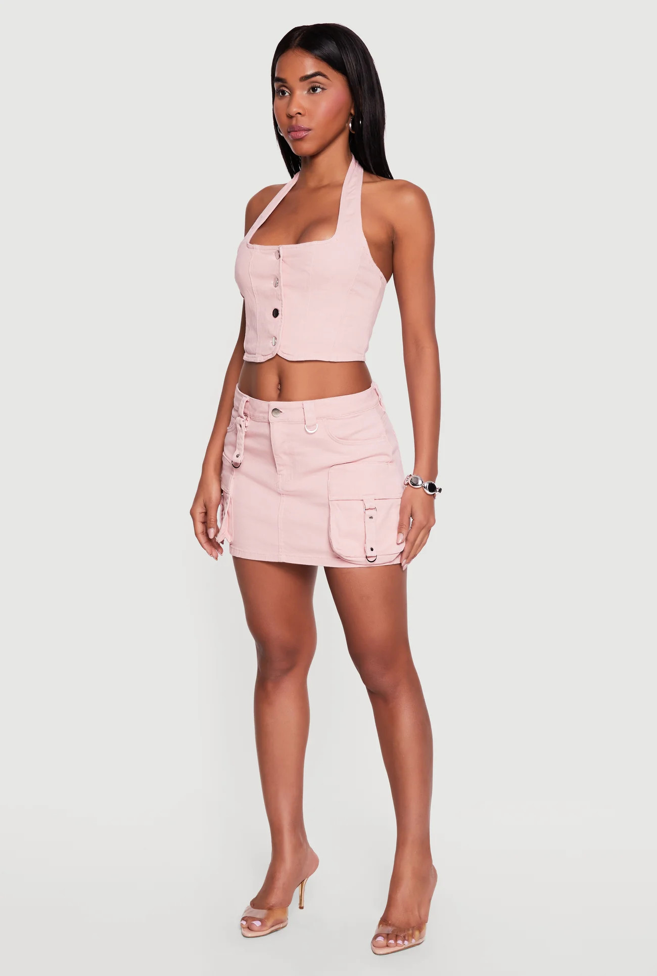 Denim Cargo Mini Skirt | Rainbow Shops
