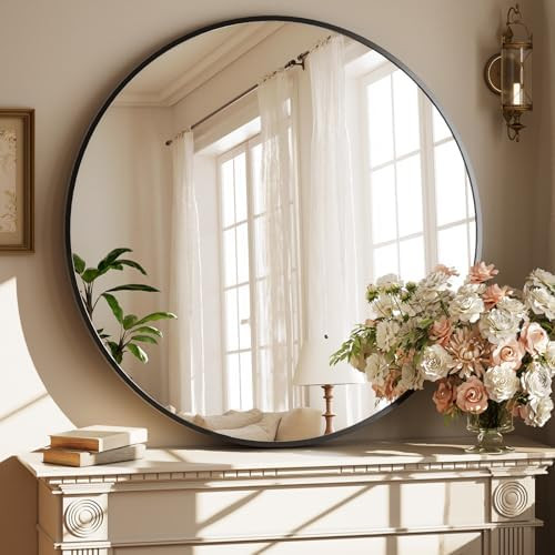 40 Inch Round Mirror - Circle Mirrors for Bathroom, Entryway and Living Room Wall Decor, Modern H... | Amazon (US)
