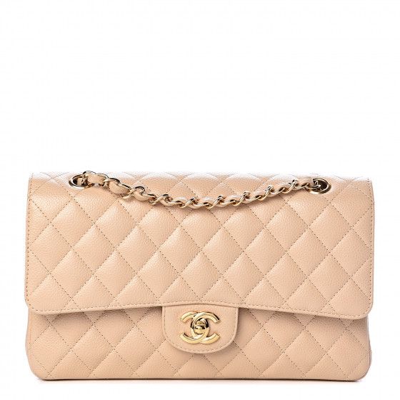 CHANEL Caviar Quilted Medium Double Flap Beige Clair | Fashionphile