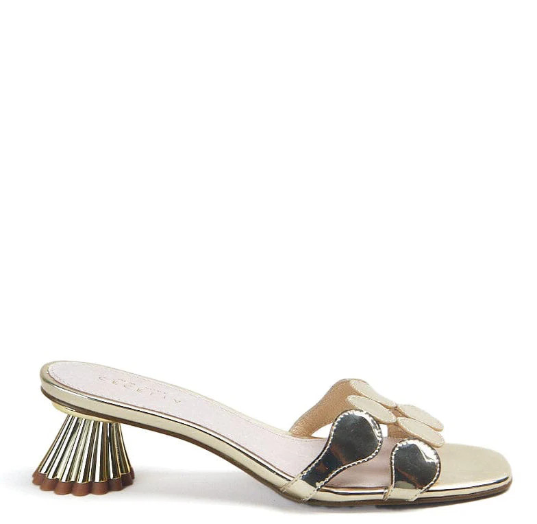 CECELIA NEW YORK-BUNNY METALLIC KITTEN HEEL SANDAL GOLD SPECCIO | Cecelia New York