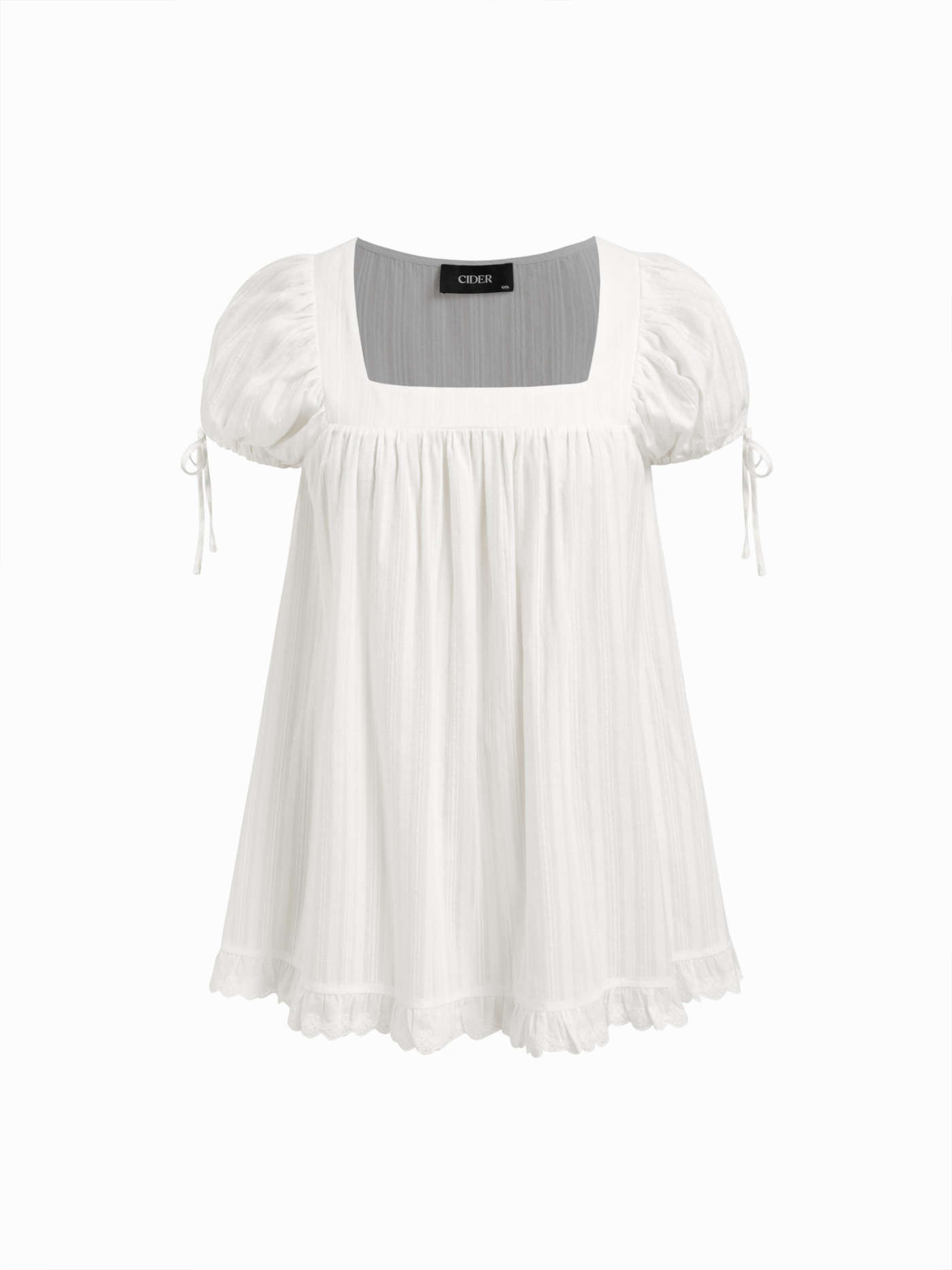 Woven 100% Recycled Cotton Square Neck Ruffle Knotted Oversized Blouse Curve & Plus For Daily Cas... | Cider