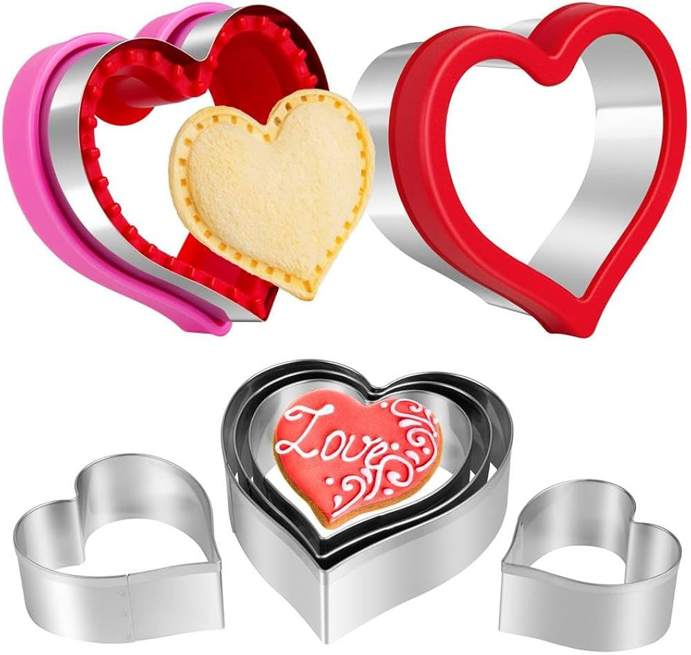 Heart Cookie Cutter Set, 8 Pieces Valentines Day Heart Cookie Cutter, Sandwich Cutter and Sealer ... | Amazon (US)