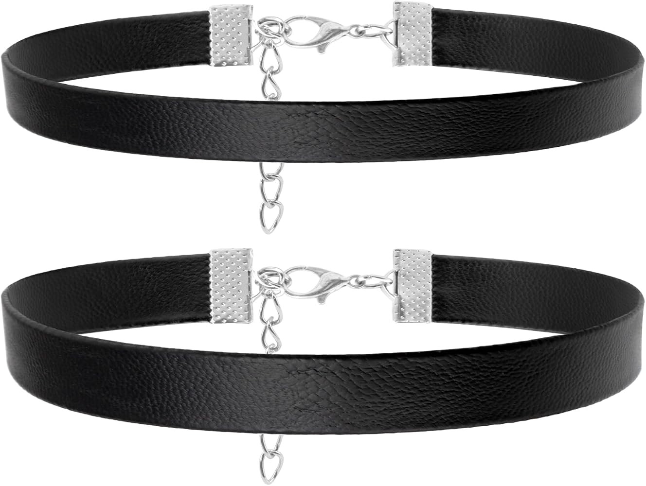 2 PCS Black Leather Collar Set, Gothic-inspired sensual neckpiece Punk-style adjustable choker, S... | Amazon (CA)