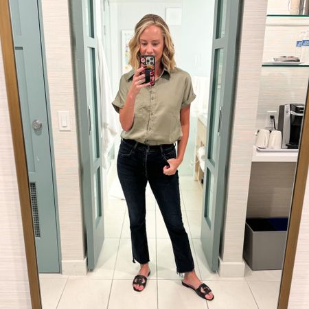 You can never own too many shoes.. check out this casual outfit you could where to work!!! 
Fashionablylatemom 
Black straight legged jeans 
Gucci sandals 
Satin silk button down shirt 
Workwear Outfit 


#LTKshoecrush #LTKworkwear