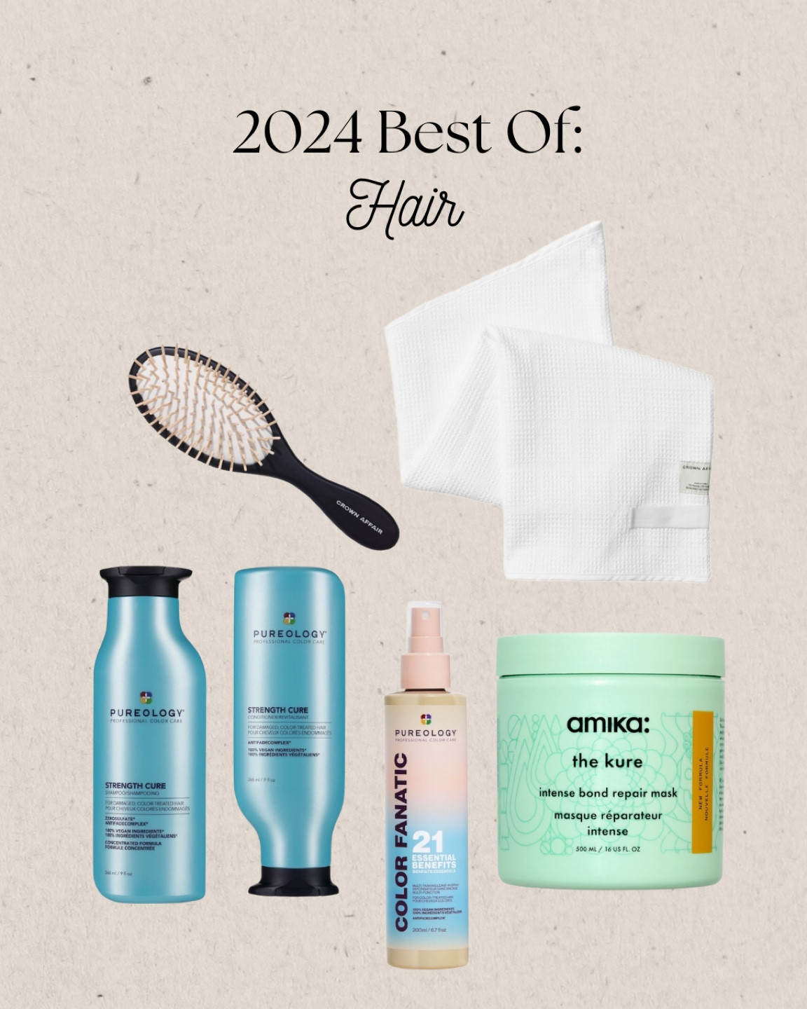 Crown affair brush 

Crown affair hair towel - worth the price imo 

Pureology shampoo and conditioner 

Pureology leave in conditioner + heat protectant 

Amika hair mask - the kure

#LTKGiftGuide #LTKBeauty #LTKHoliday