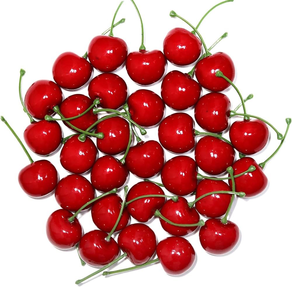 Amazon.com: WangLaap 50Pcs Artificial Red Cherries 30mm/1.18inch Simulation Lifelike Cherry Fake ... | Amazon (US)