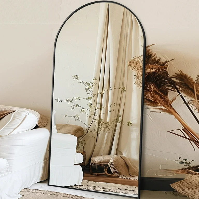 Antok 78" x 38" Arched Full Length Floor Mirror with Stand for Bedroom, Living Room, Black Frame | Walmart (US)