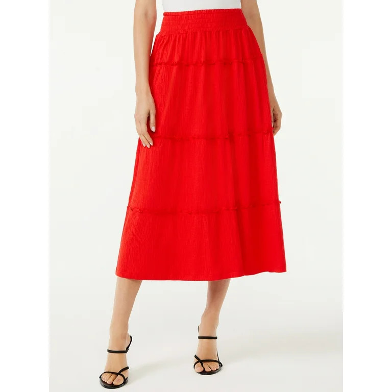 Scoop Women's Ruffle Smocked Waist Midi Skirt | Walmart (US)