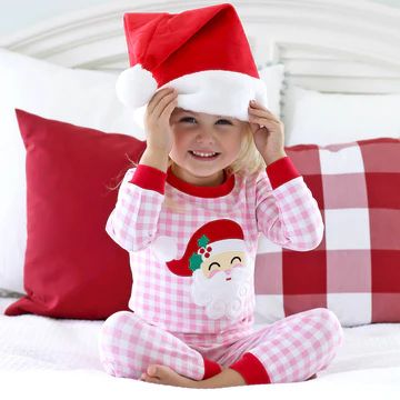 Happy Santa Pink Gingham Knit Pajamas | Classic Whimsy