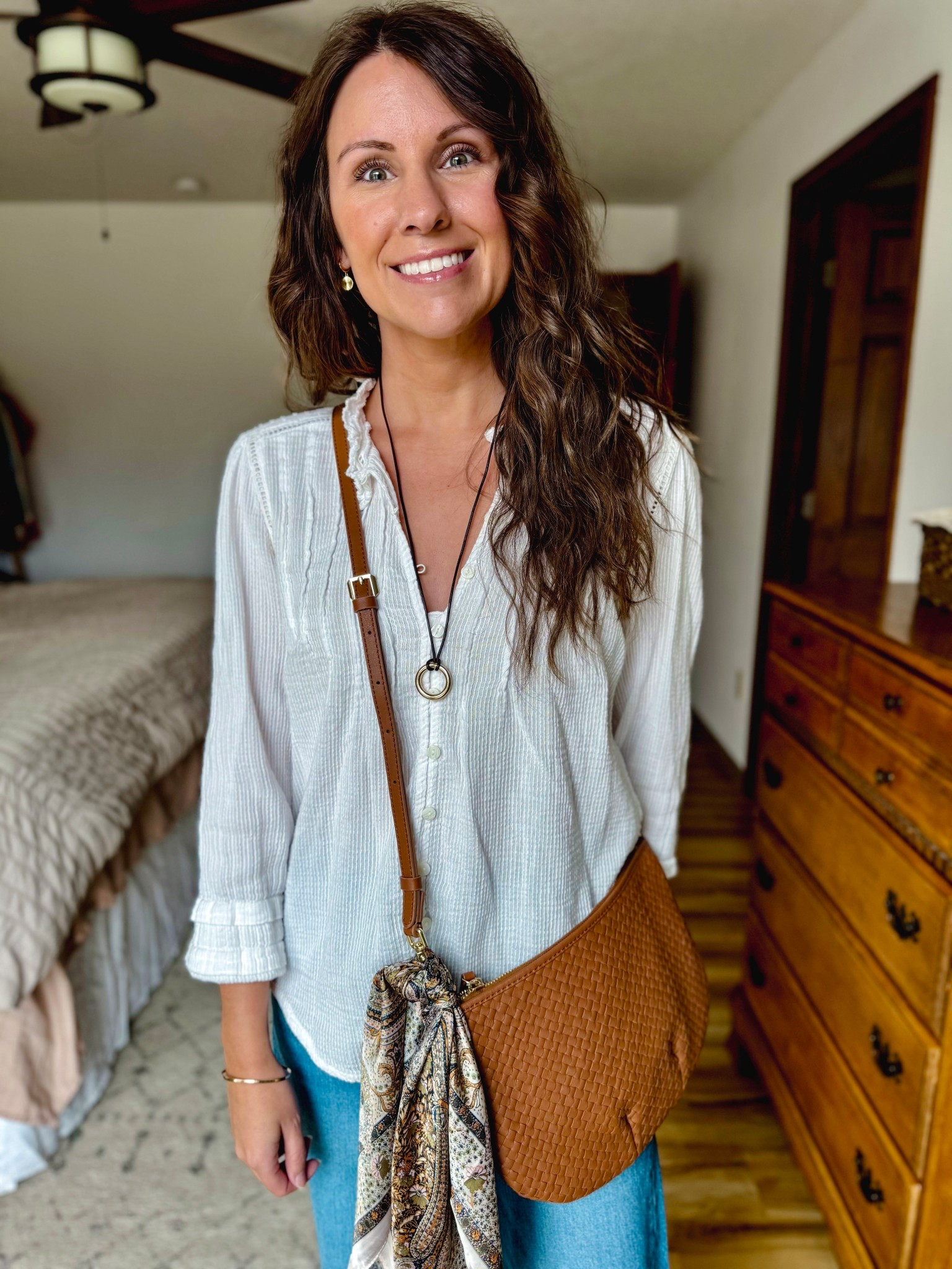 Wearing xs in this cotton blouse —it’s so cute! I’ve had it for 3 years.

I made my necklace but linked similar options. 

This crossbody bag is beautiful and I love tying a scarf on it🤍

#LTKSeasonal #LTKgrwm #LTKPetite