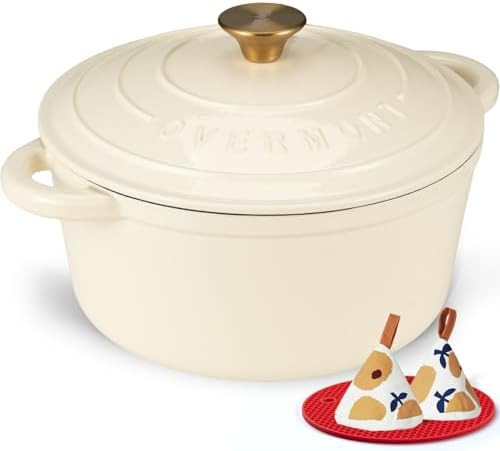 Overmont Enameled Cast Iron Dutch Oven - 5.5QT Pot with Lid Cookbook & Cotton Potholders - Heavy-... | Amazon (US)