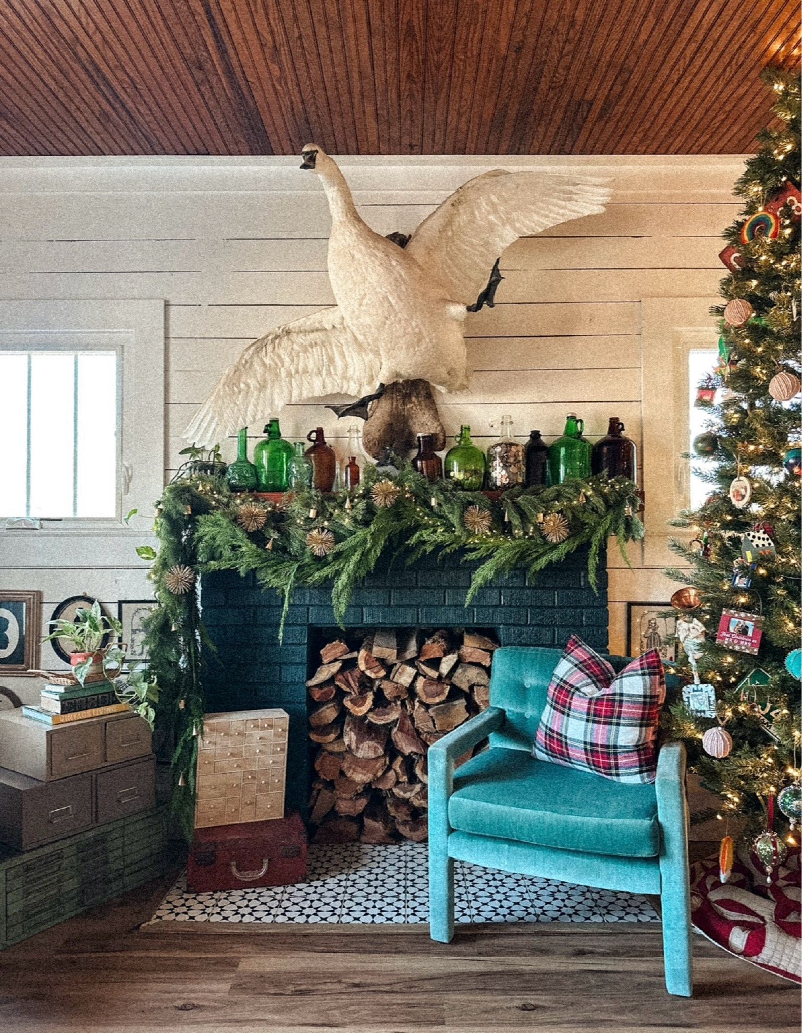 our garland is a mix of amazon + anthro! this photo was taken last year at our old house 🥹i’m getting so excited to put Christmas up!! 