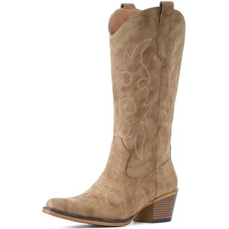 Cowboy Boots For Women Western Cowgirl Boots Mid Calf Snip Toe Boot With Chunky Heel | Walmart (US)