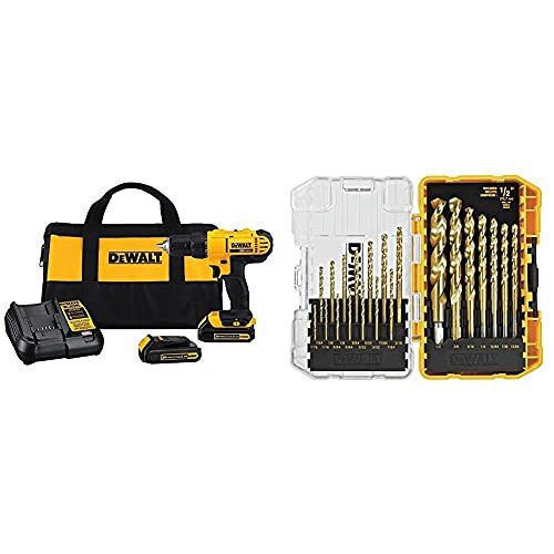 DEWALT 20V Max Cordless Drill/Driver Kit (DCD771C2) and 21-Piece Titanium Nitride Drill Bit Set | Amazon (US)