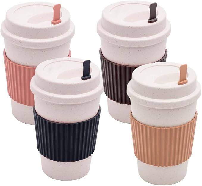 COPO PARA CAFÉ DE BAMBU E PP COM TAMPA E MEXEDOR COLORIDO 380ml | Amazon (BR)