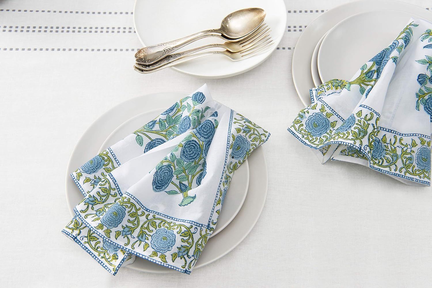 Avrit Cloth Dinner Napkins Soft Cotton Set of 4 Blue Block Printed Pieces |Washable| for Dinner, ... | Amazon (US)