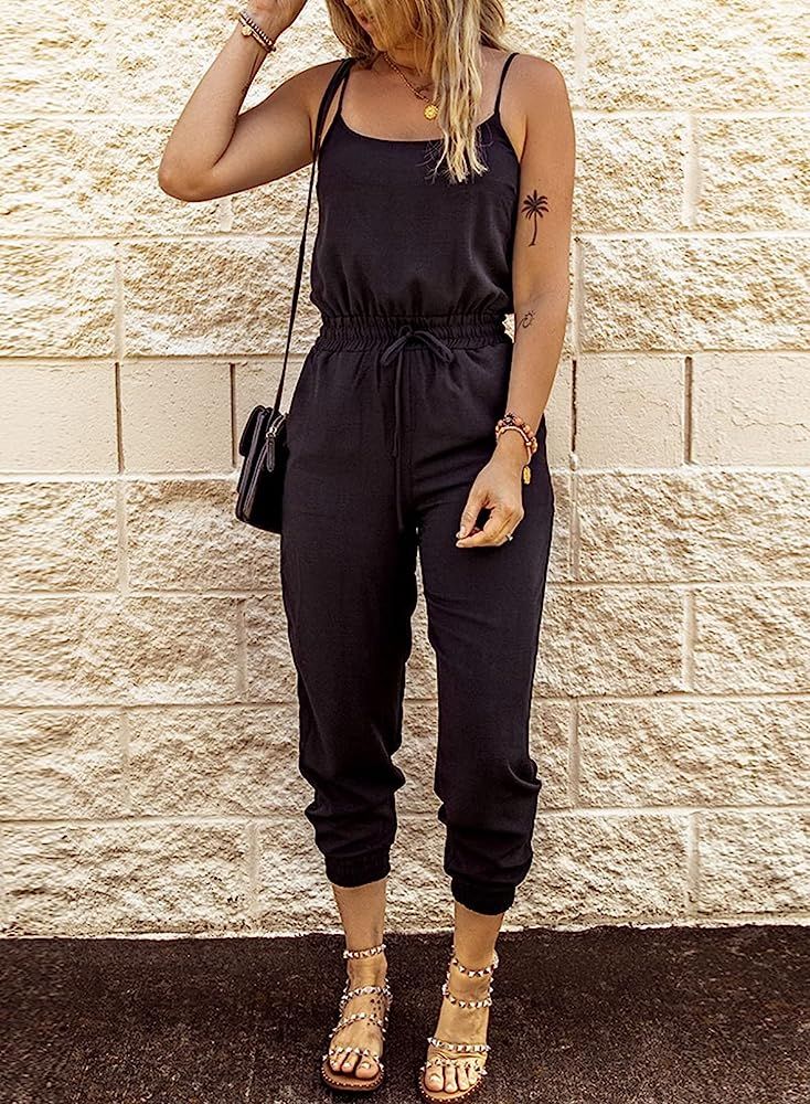 Sidefeel Women’s Summer Sleeveless Jumpsuit Casual Stretchy Long Pants Romper with Pockets | Amazon (US)