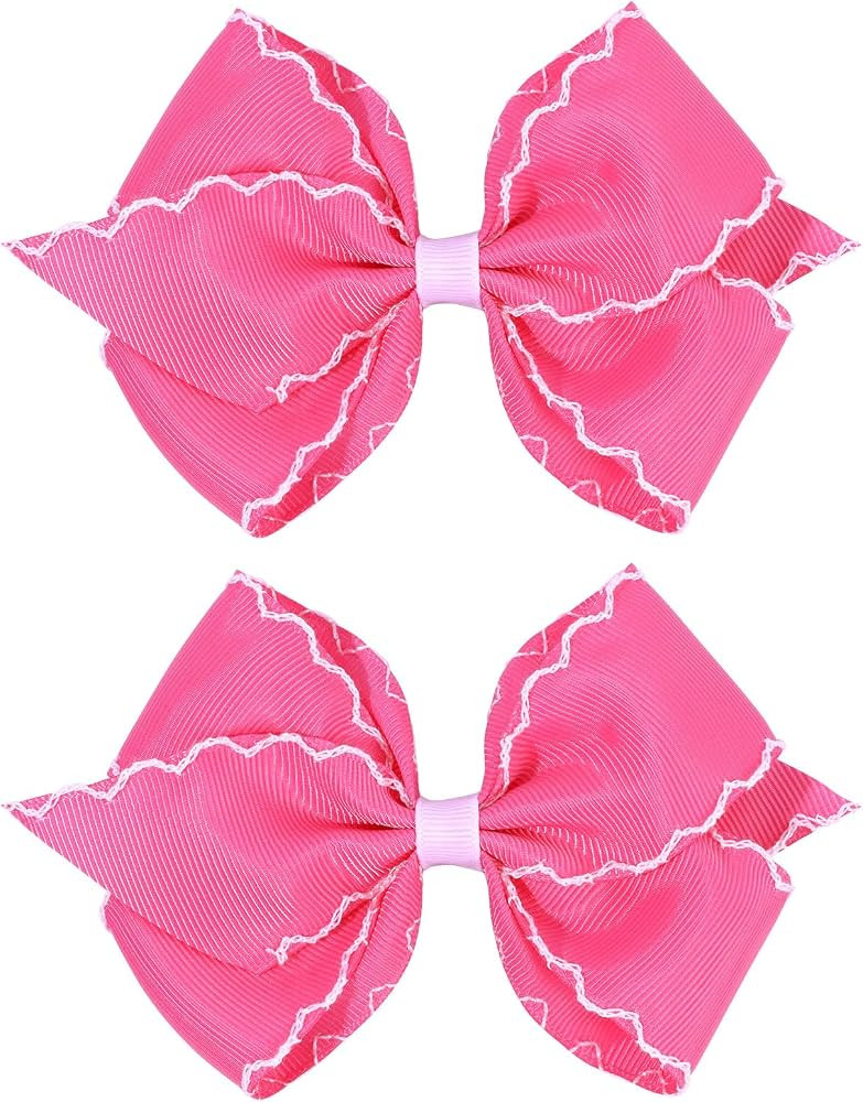 OAOLEER 5\u201d 2PCS Hair Bows for Girls, Pink Grosgrain Ribbon Bows Hair Alligator Clips | Amazon (US)