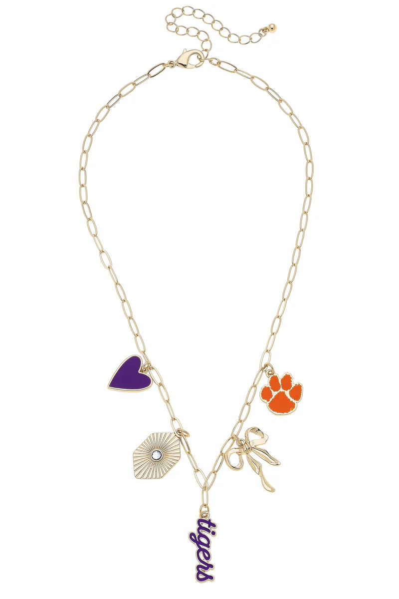 Clemson Tigers Paper Clip Charm Collector Necklace in Shiny Gold | CANVAS