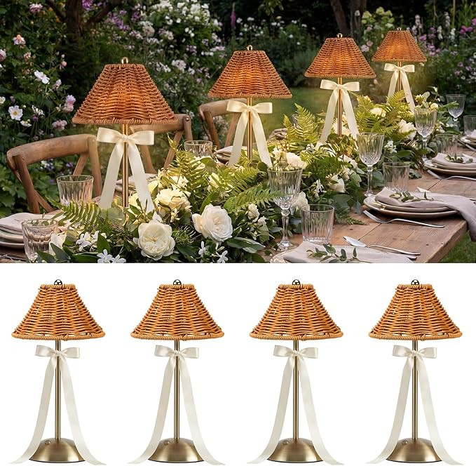 4 Pack Wedding Cordless Rattan Table Lamps Wicker Night Light LED Rechargeable Reading Lights 3 C... | Amazon (US)