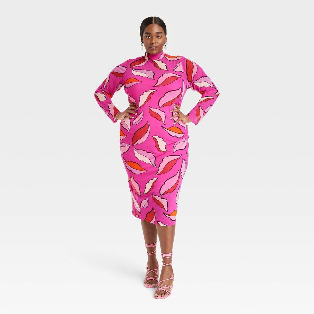 Black History Month Target x Sammy B Women's Plus Size Long Sleeve Mesh Bodycon Dress - Pink Floral  | Target