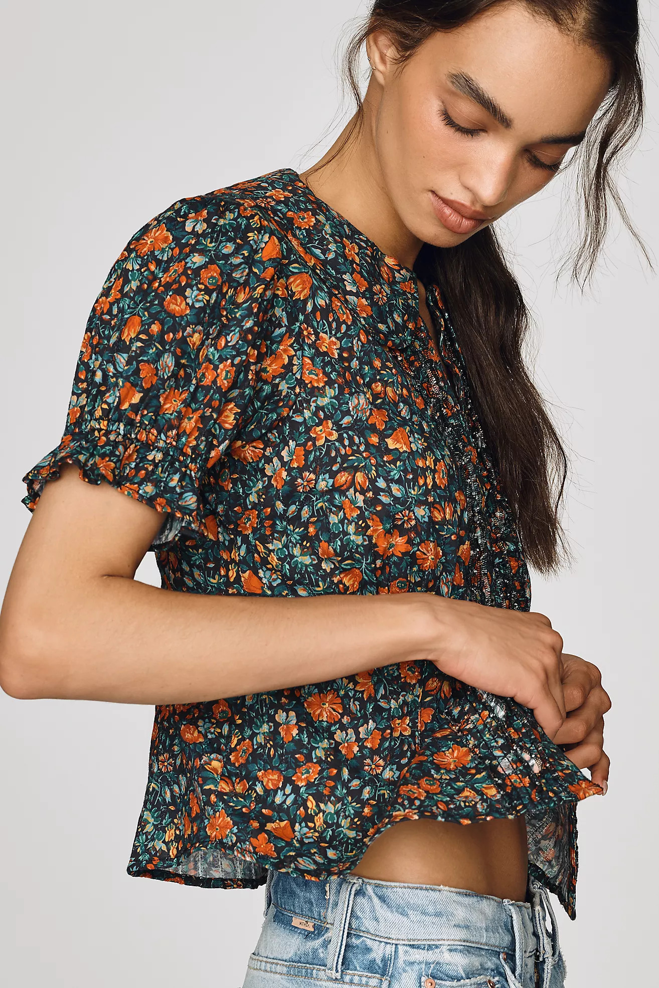 Pilcro Keira Waisted Tuxedo Blouse | Anthropologie (US)