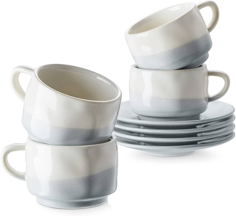 DOWAN Espresso Cups with Saucers, 3 oz Porcelain Demitasse Cups, Ceramic Coffee Cups, Set of 4, B... | Amazon (US)