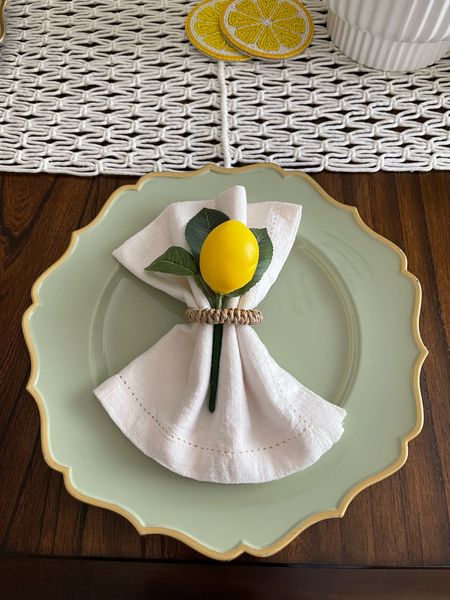 Amazon charger plates. Set of 6 for $36.






Summer table decor idea. DIY napkin holders, lemon decor,
Summer table setting, diy summer decor, summer napkin holders, dining table decor, summer decor 


#LTKhome #LTKSeasonal #LTKfindsunder50 #LTKstyletip