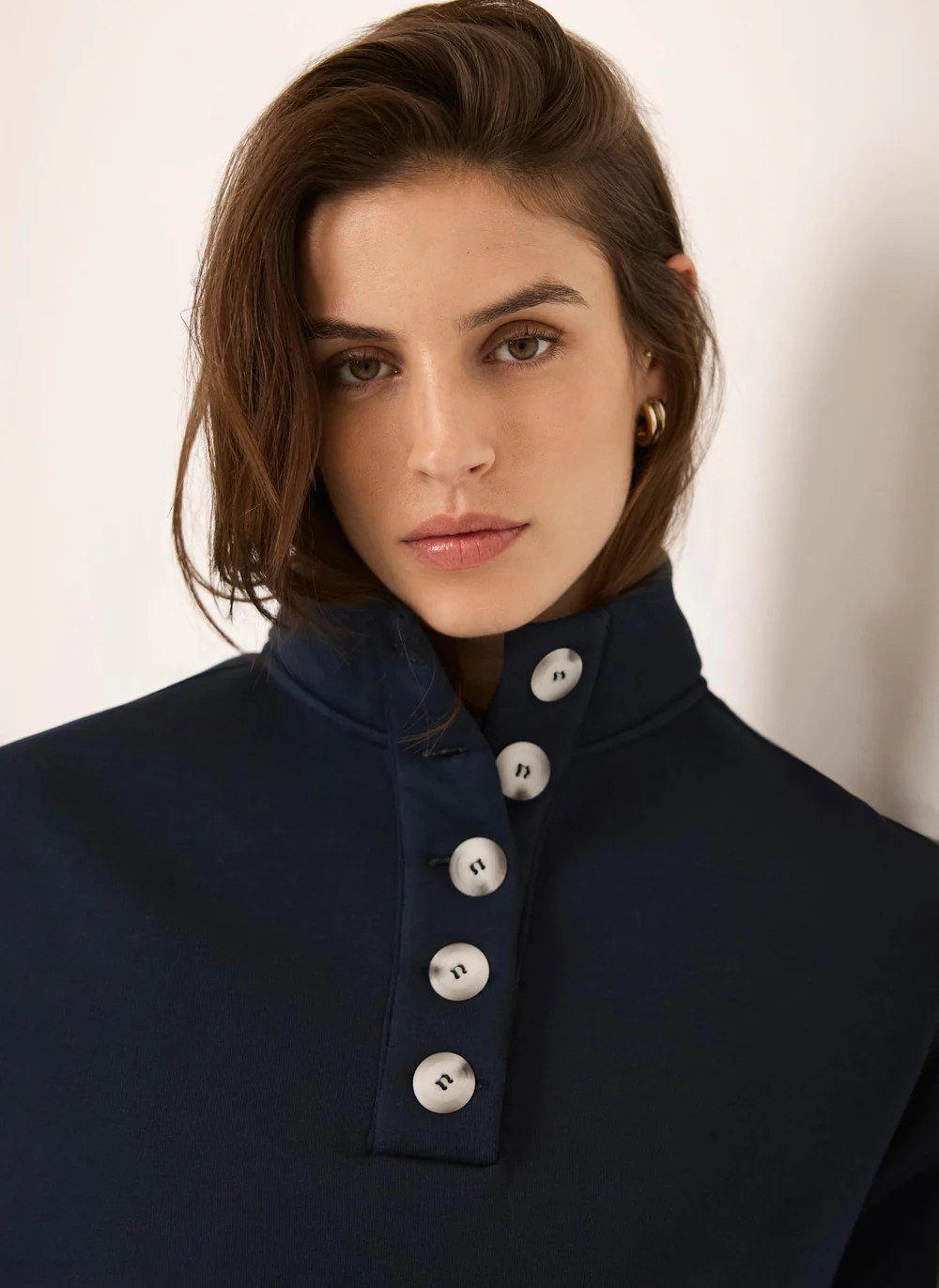 Navy Button Detail Sweatshirt | Mint Velvet