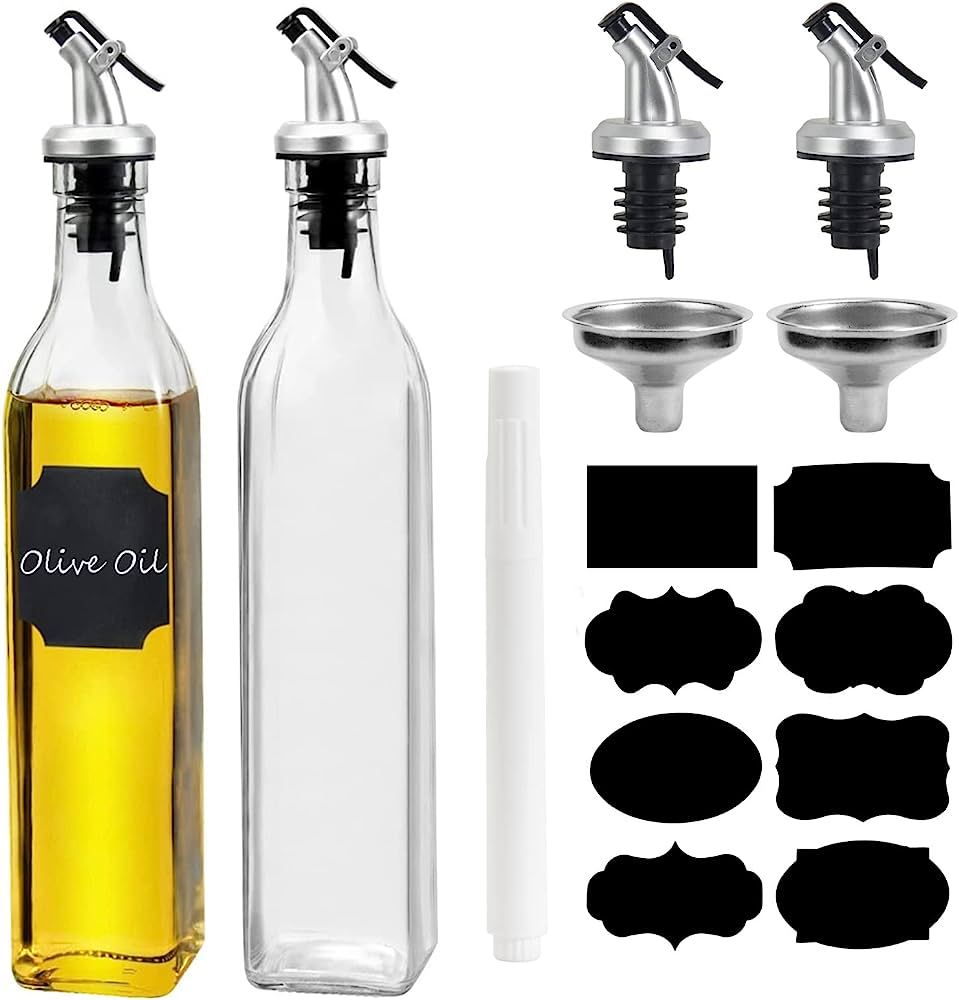 Olive Oil Dispenser Bottle, WERTIOO 2 Pack 17oz Oil and Vinegar Dispenser Set Clear Oil Bottles Cont | Amazon (US)