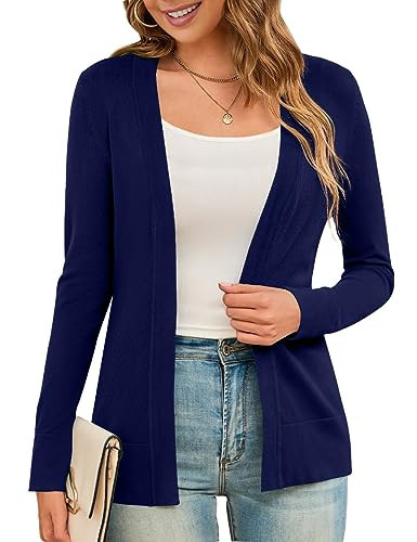 LIENRIDY Women Long Sleeve Open Front Cute Knit Sweater Cardigan Navy Blue S | Amazon (US)