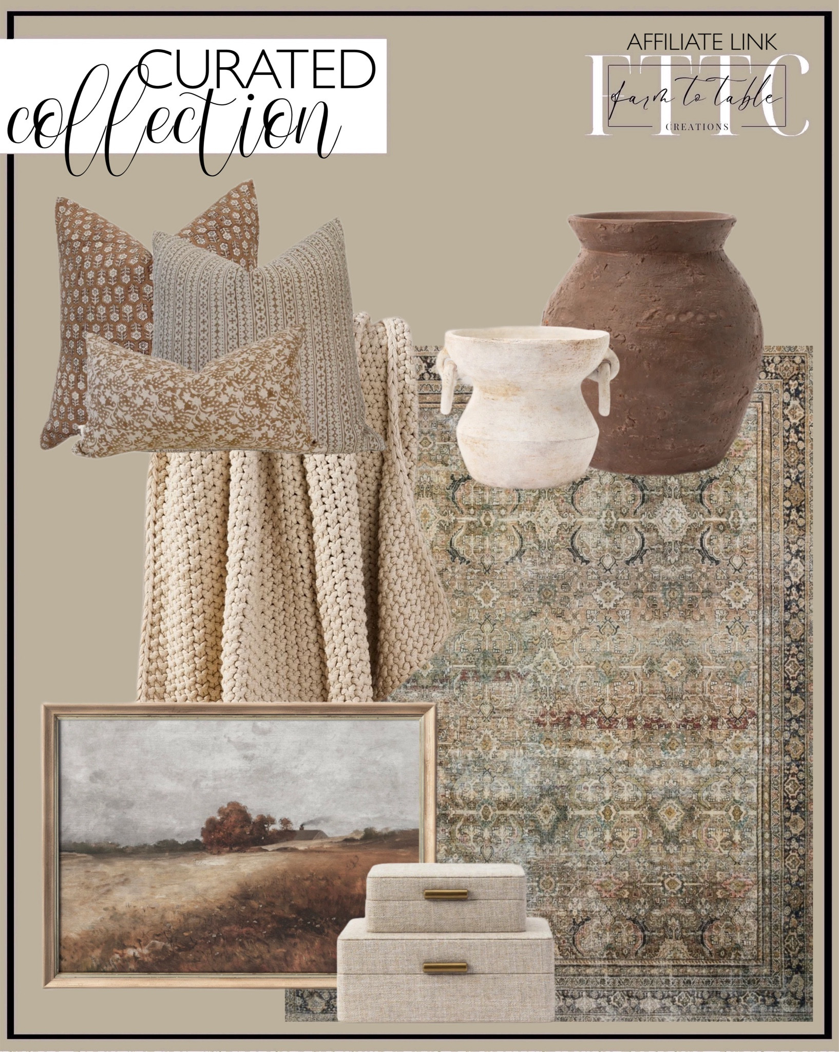 Curated Collection. Follow @farmtotablecreations on Instagram for more inspiration. 

Block print linen pillow combos, camel color/ light brown floral natural linen pillows. Loloi II Layla Printed - LAY-03 Area Rug. Rustic Fall Country Landscape PRINTABLE Vintage Painting |  Farmhouse Fine Art Print Digital Download. Demetria Terracotta Vase. McGee and Co. Arnette Terracotta Vase. Natural Fabric Boxes. Shagreen Boxes. McGee & Co. Memorial Day Sale  



#LTKSaleAlert #LTKHome #LTKFindsUnder50