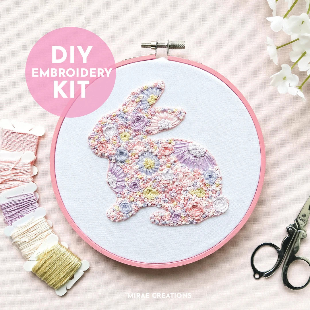 Floral Bunny Embroidery Kit | Easter Bunny Embroidery Kit | Hand Embroidery | Rabbit | DIY Craft ... | Etsy (US)