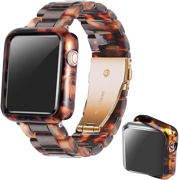 Omter Band with Case Compatible with Apple Watch 44mm 42mm 40mm 38mm, Women Men Fashion Resin Ban... | Amazon (US)