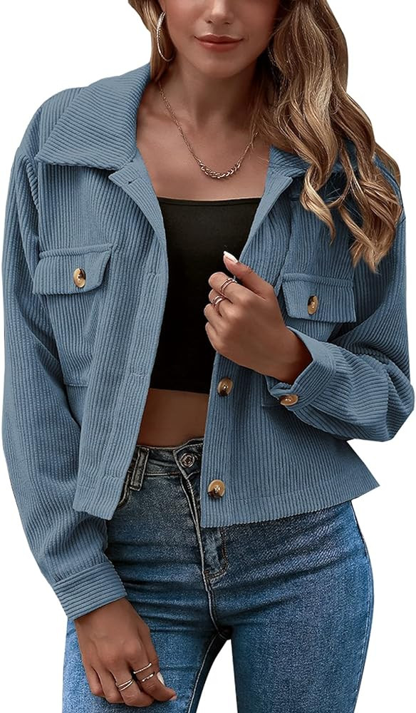 Gihuo Women's Fashion Cropped Shacket Button Down Corduroy Shacket Jackets | Amazon (US)