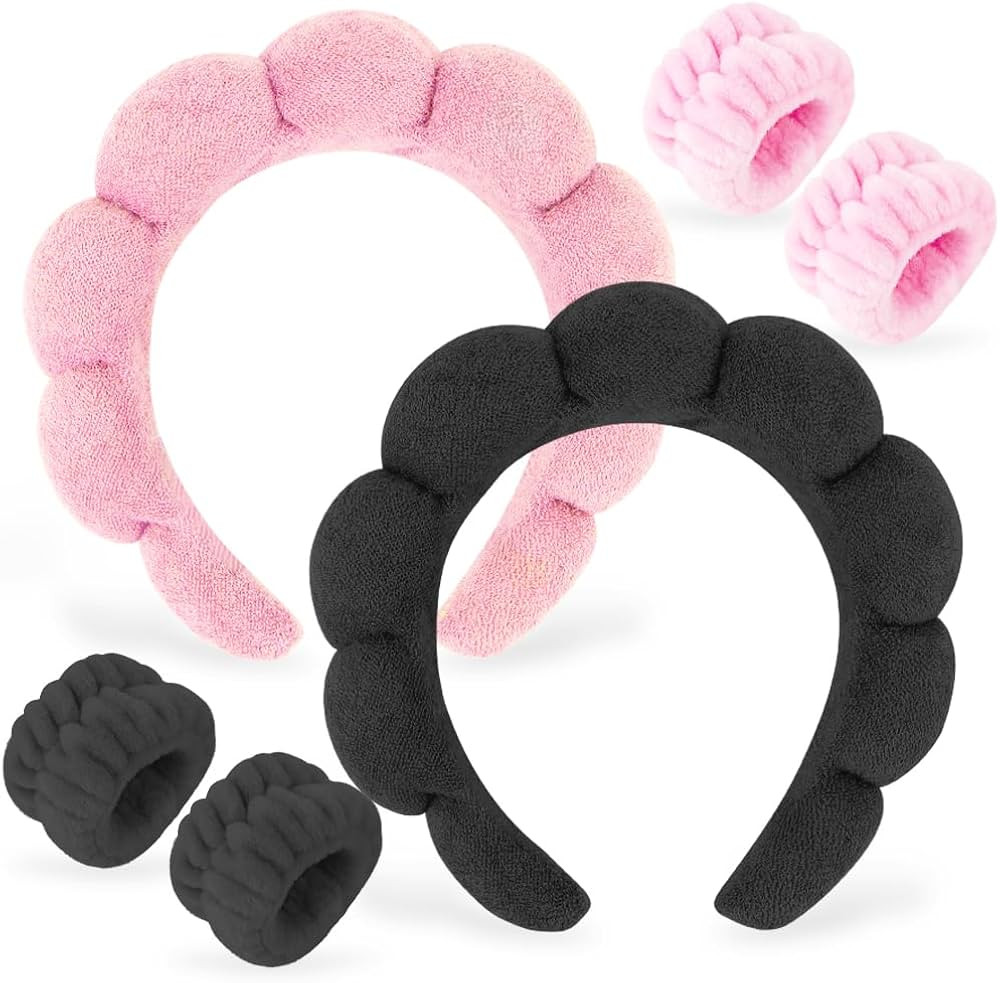 AHONEY 2 Set Spa Headbands for Washing Face and Wristband Set, Skin Care Headband Sponge Facial S... | Amazon (US)