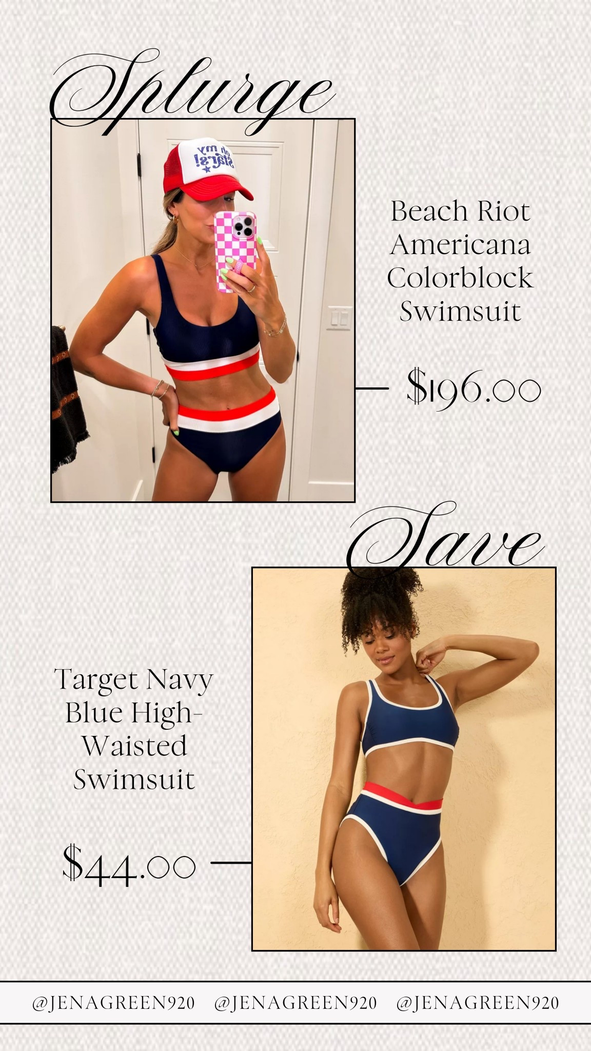 Splurge vs Save | Save Vs Splurge | Memorial Day Swimsuit | Red White and Blue Swimsuit 

#LTKStyleTip #LTKFindsUnder50 #LTKSeasonal