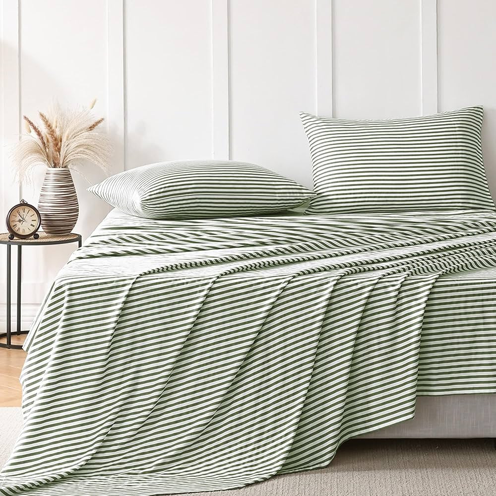 JELLYMONI Striped Sheets Set Queen Size, 4 Pieces 100% Cotton Bed Sheets - 16" Deep Pockets Fitte... | Amazon (US)