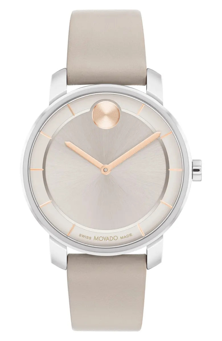Bold Horizon Leather Strap Watch, 34mm | Nordstrom