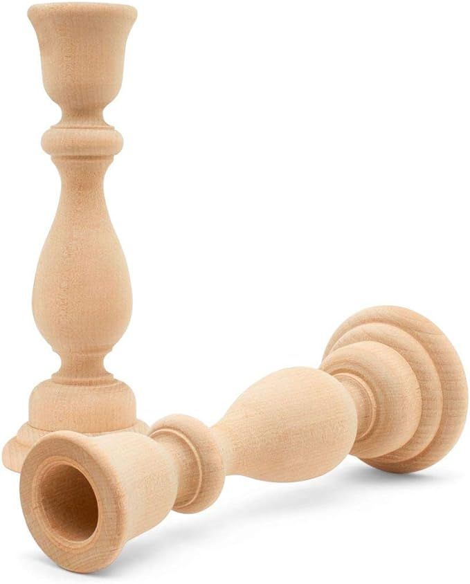 Classic Wooden Candlestick 6-3/4 inches with 7/8 inch Hole, Set of 4 Unfinished Wood Holder for T... | Amazon (US)