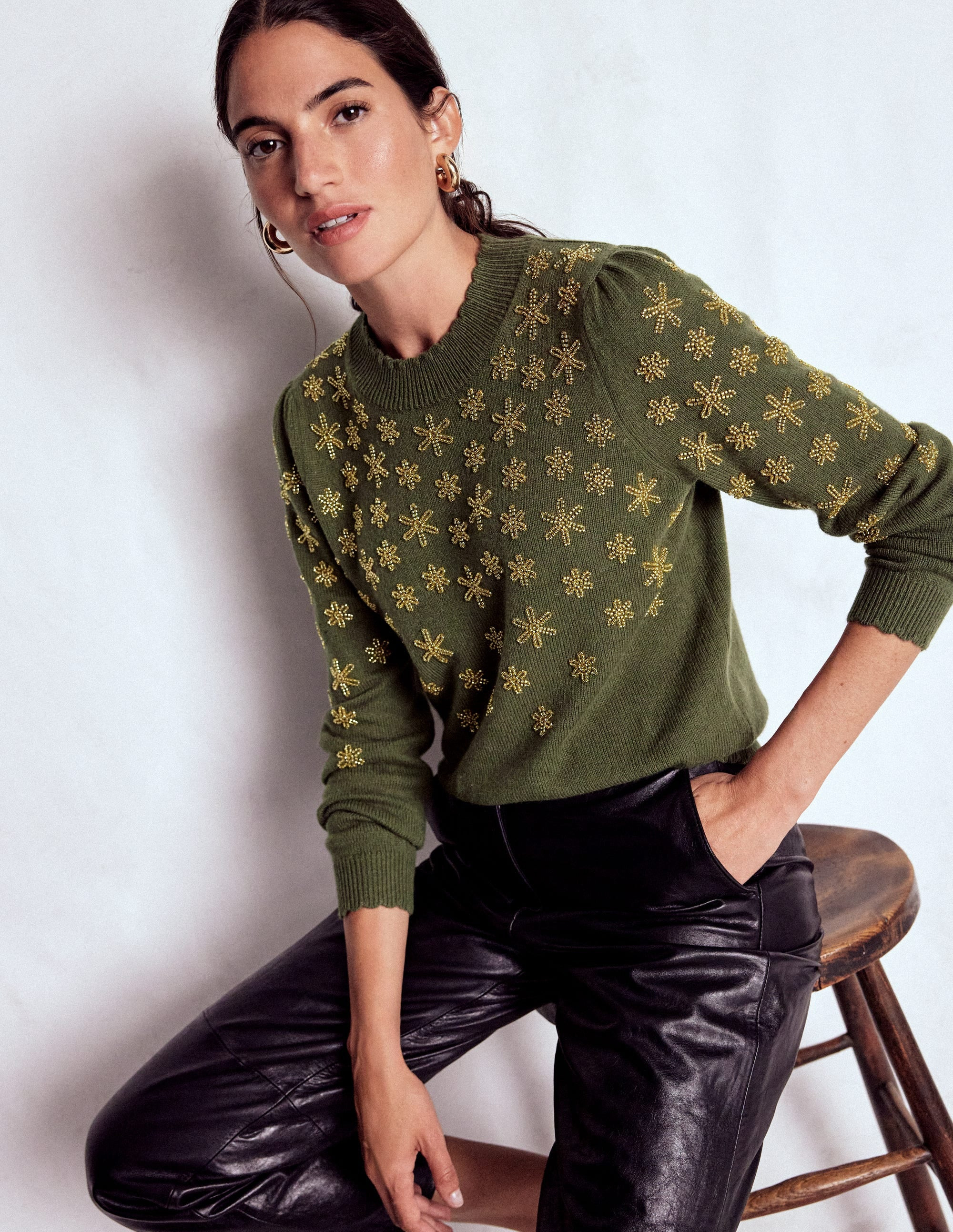Elizabeth Embellished Sweater-Leaf Green | Boden (US)