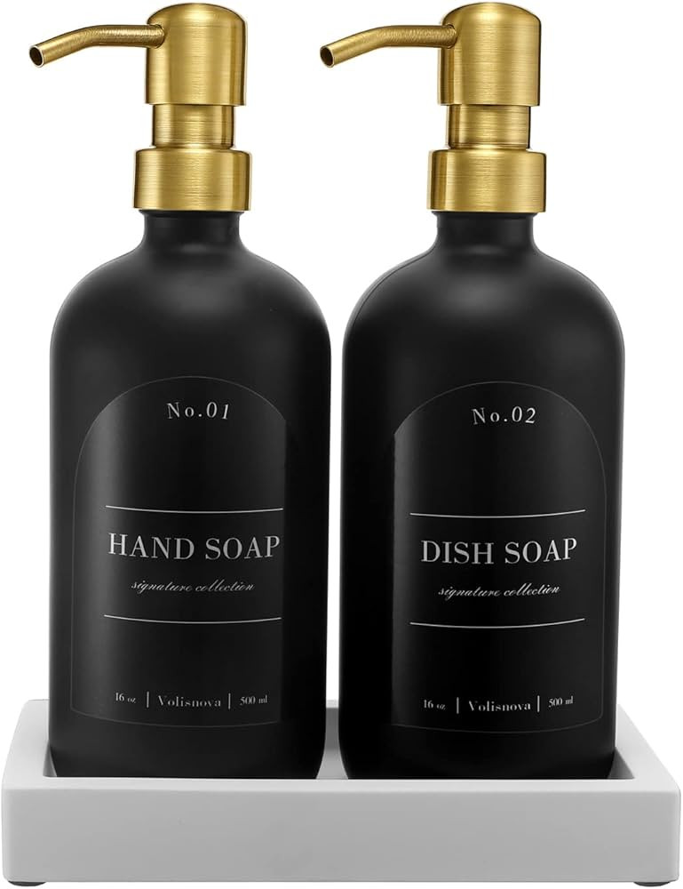 Volisnova Glass Soap Dispenser Set with Concrete Tray - Farmhouse Bathroom & Kitchen Soap Dispens... | Amazon (US)