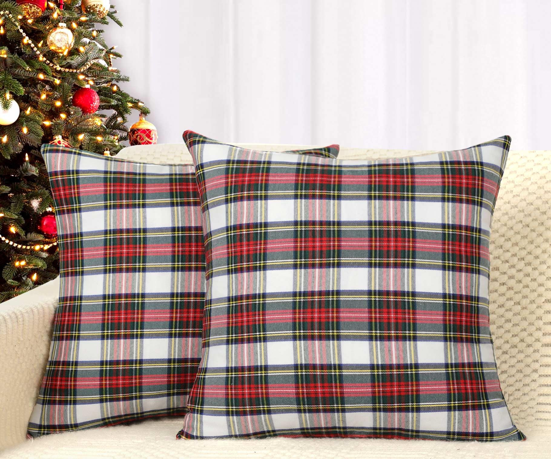4TH Emotion Set of 2 Christmas Scottish Tartan Plaid Throw Pillow Covers Cushion Case Polyester f... | Amazon (US)