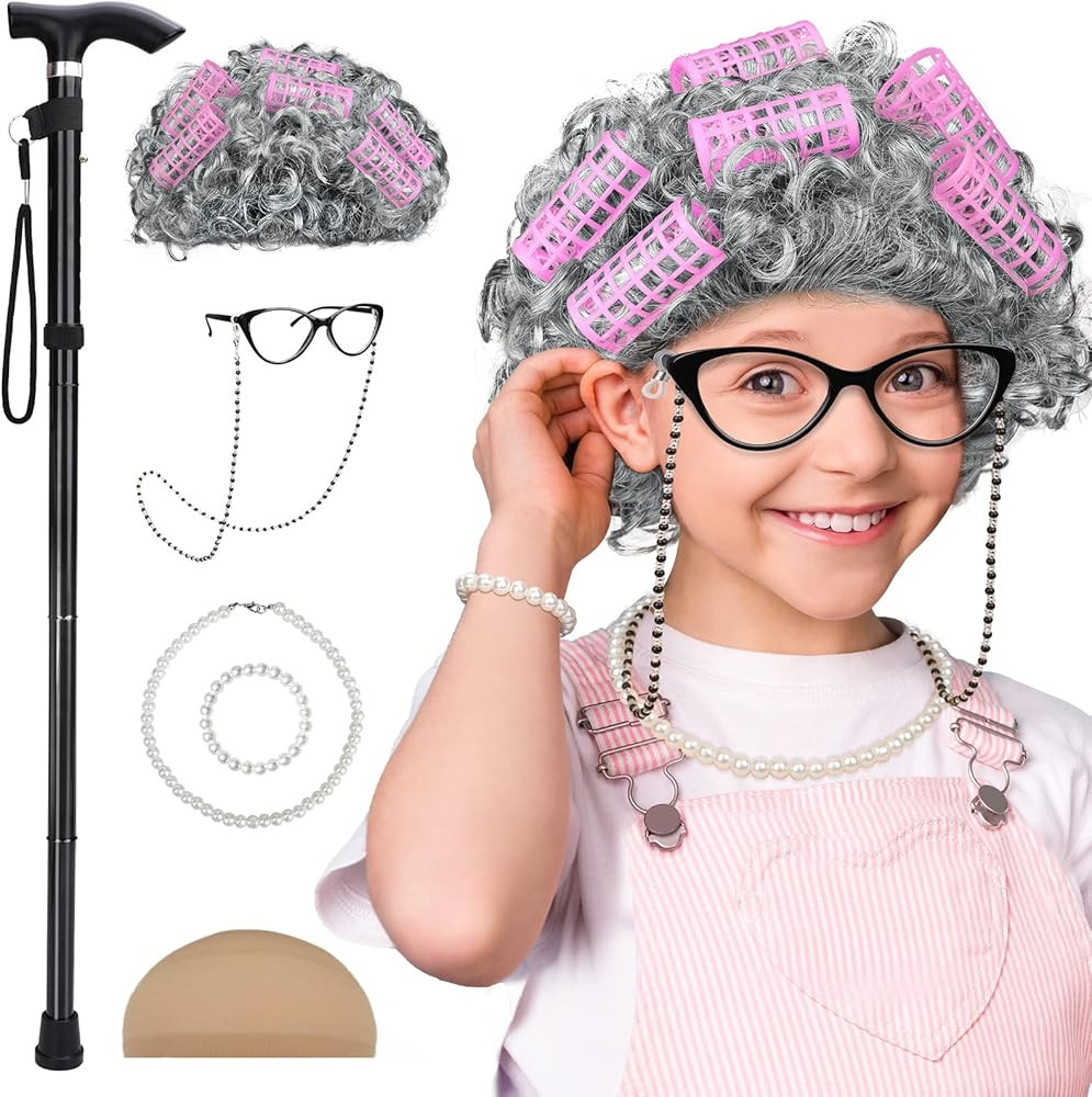 Old Lady Costume for Kids - 100th Day of School Costume for Girls - Kids Old Lady Costume Set for... | Amazon (US)
