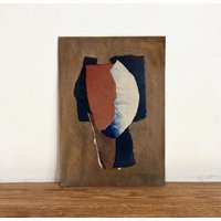 Original Dark Blue, Brown & Off-White Painting, Signed Contemporary Artwork With Abstract Face, Small Unique Wall Art | Etsy (US)