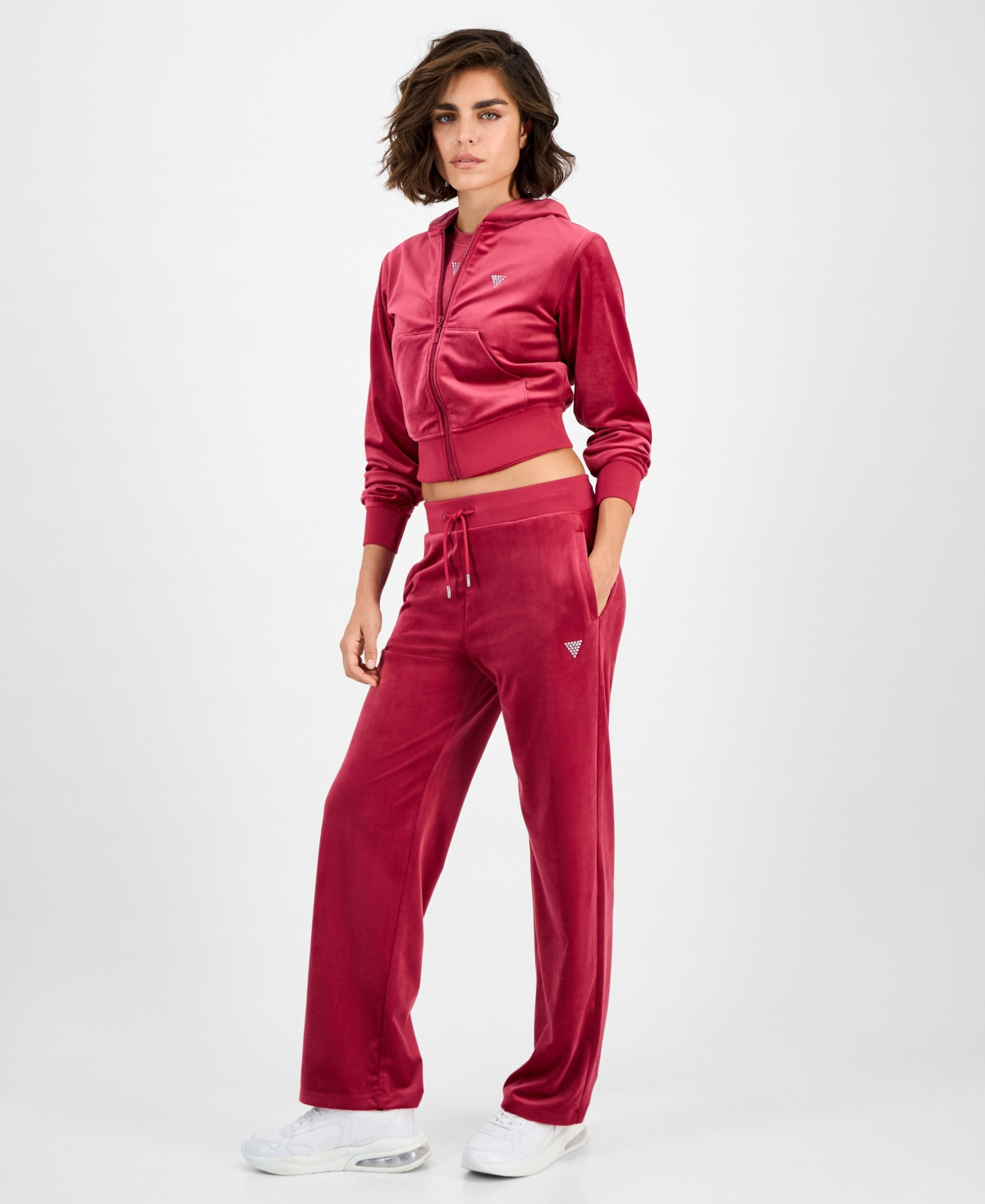 Guess Women's Couture Straight-Leg Velour Pants - Mid Magenta | Macy's