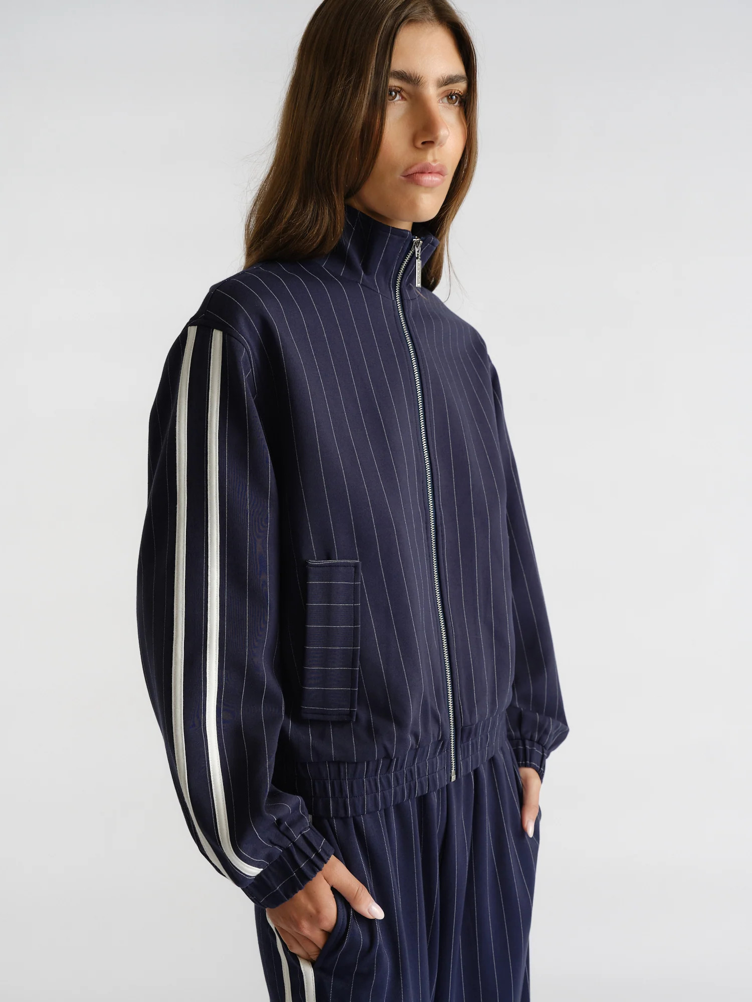 D-Luxe Double Stripe Bomber - Navy Pinstripe | DECJUBA