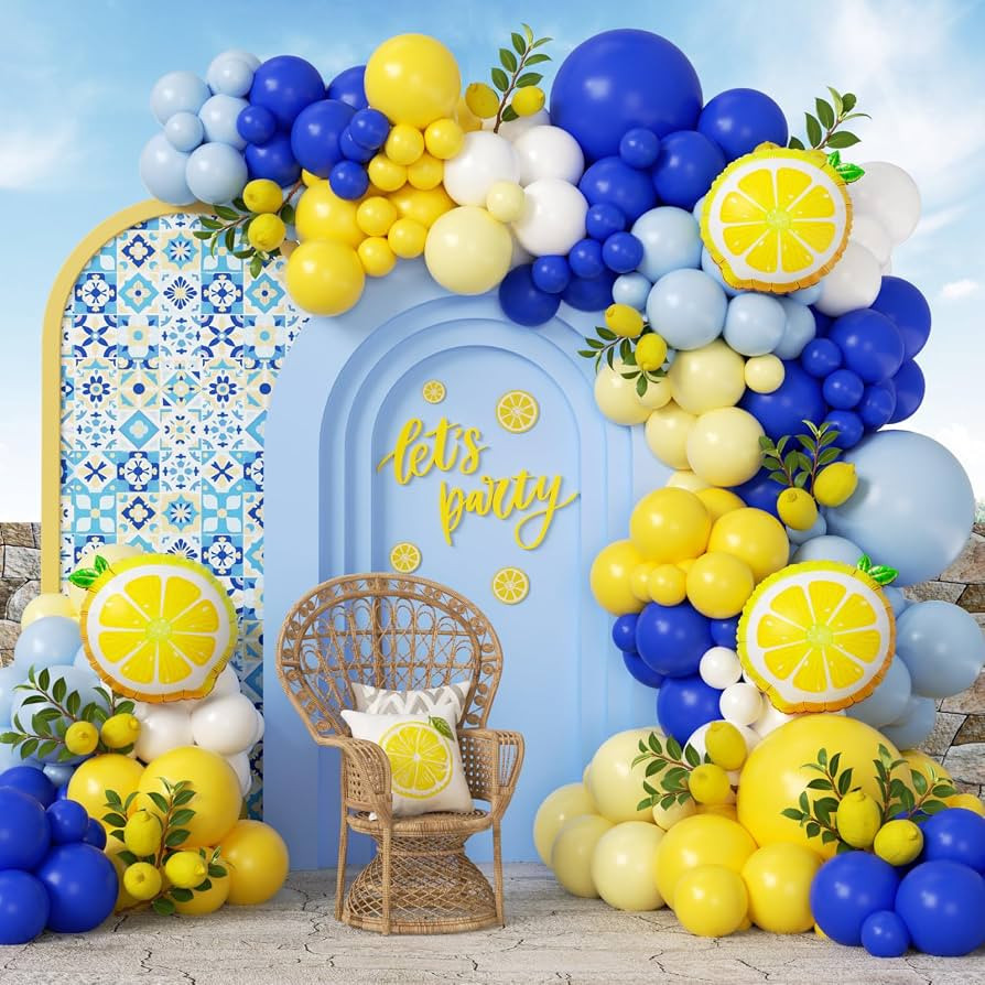 119pcs Lemon Balloon Arch with Pastel Blue Yellow White Lemon Balloons | Amazon (US)
