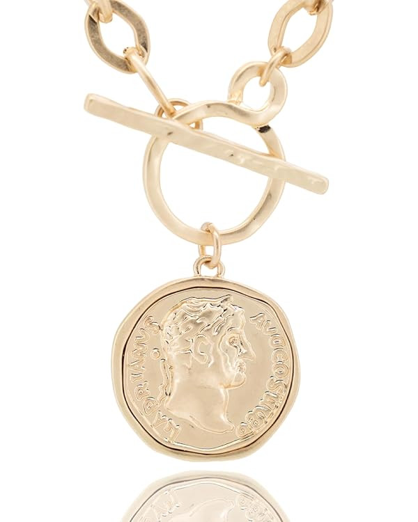 Chunky Coin Antique Gold Plated Thick Link Chain Layered Pendant Necklace for Women 18 Inch Trend... | Amazon (US)